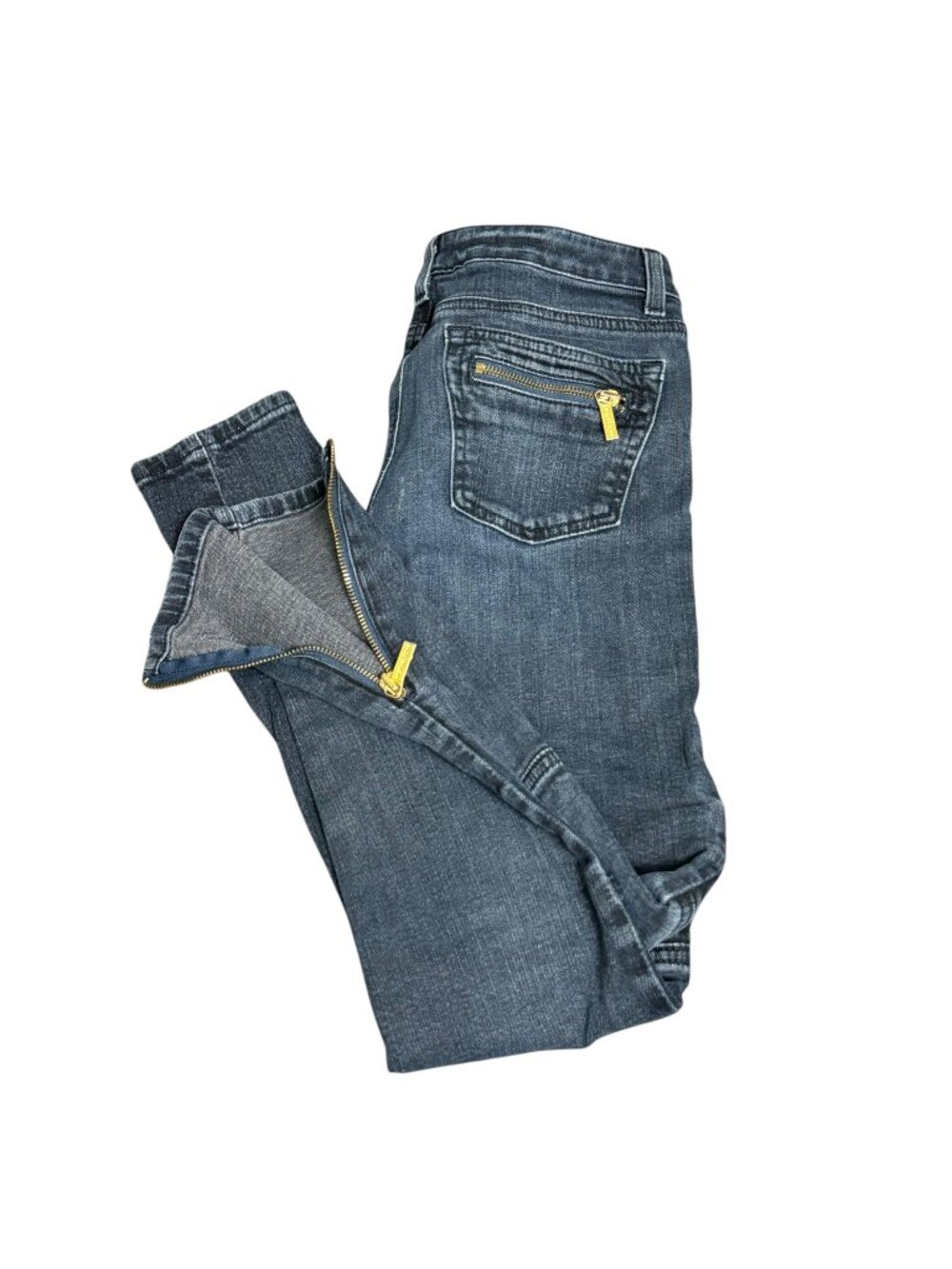 Michael Kors Womens Dark Blue Denim Skinny Fit Jeans Zipper Back Pockets Size 2